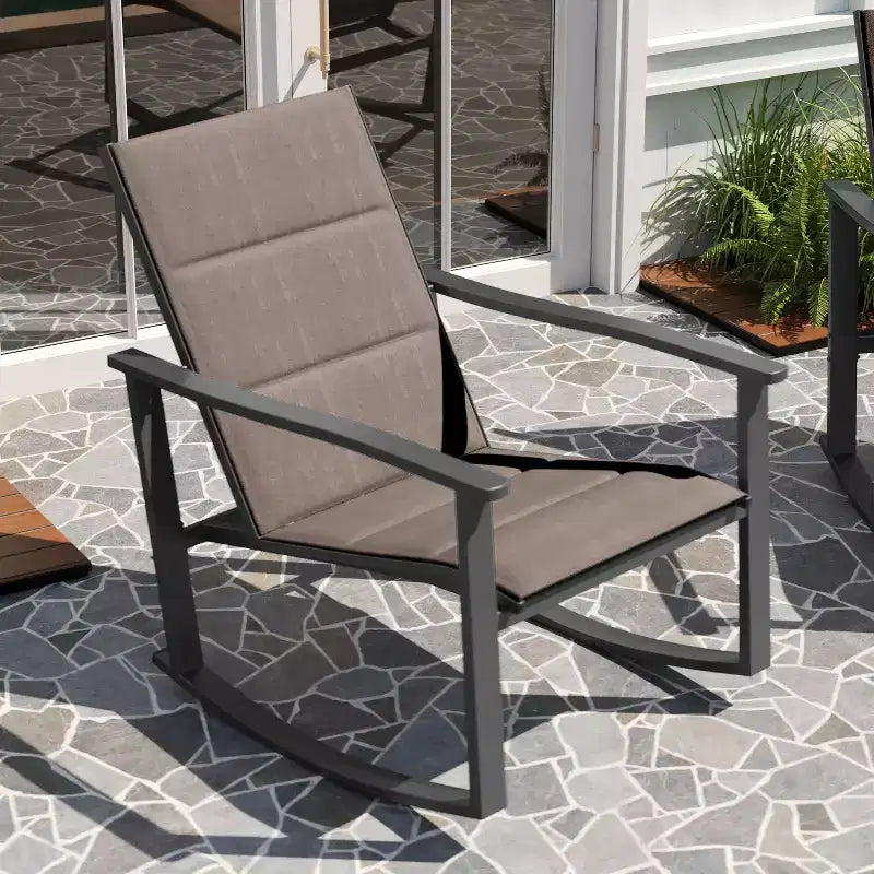 Merrick Lane Set of 2 Flex Comfort Outdoor Rocking Chairs with Steel Frames