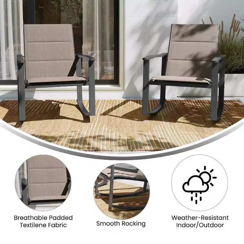 Merrick Lane Set of 2 Flex Comfort Outdoor Rocking Chairs with Steel Frames