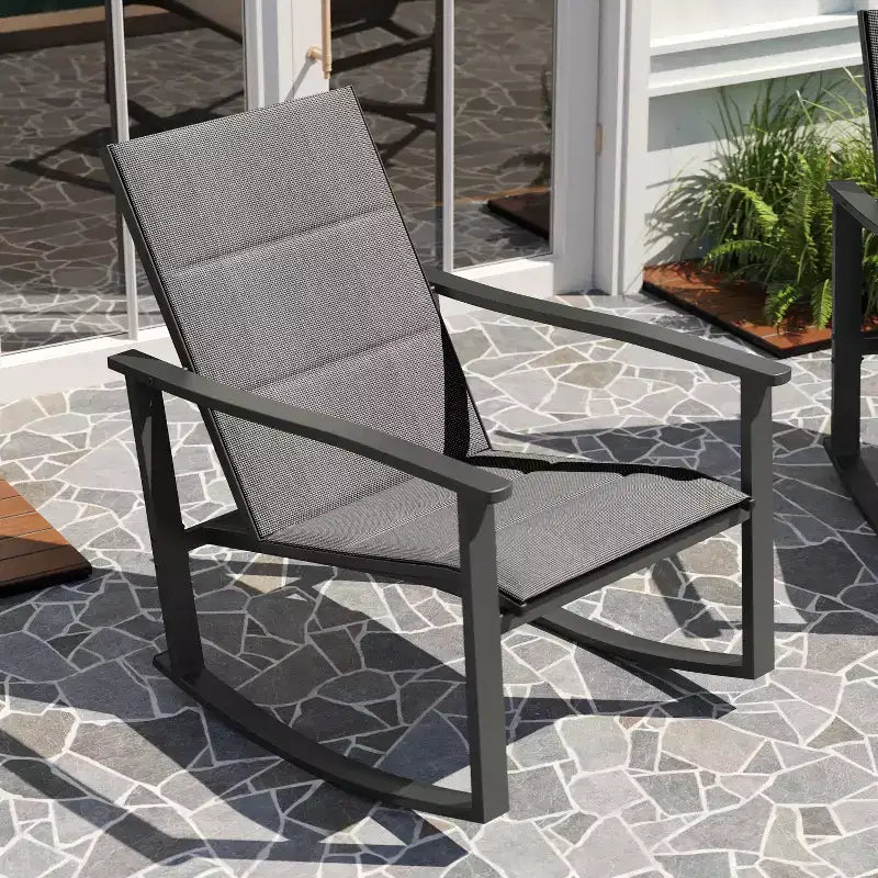 Merrick Lane Set of 2 Flex Comfort Outdoor Rocking Chairs with Steel Frames