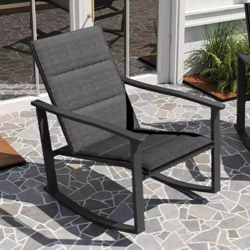Merrick Lane Set of 2 Flex Comfort Outdoor Rocking Chairs with Steel Frames