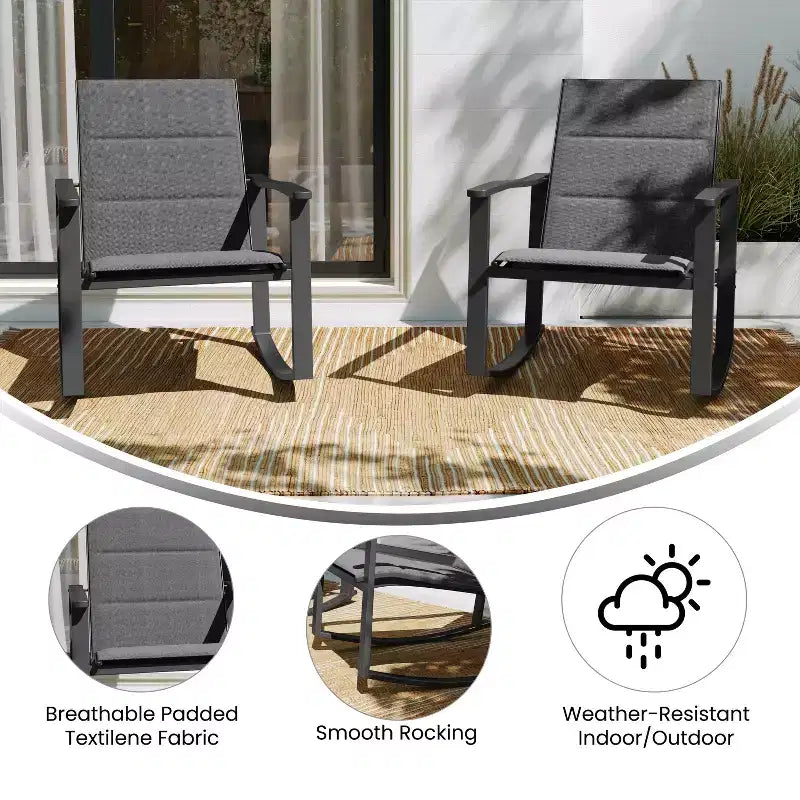 Merrick Lane Set of 2 Flex Comfort Outdoor Rocking Chairs with Steel Frames