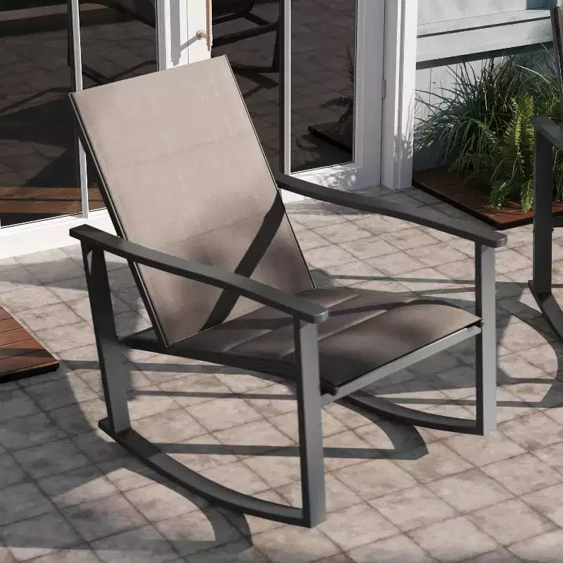 Emma and Oliver Set of 2 Outdoor Rocking Chairs with Flex Comfort Material and Metal Frame