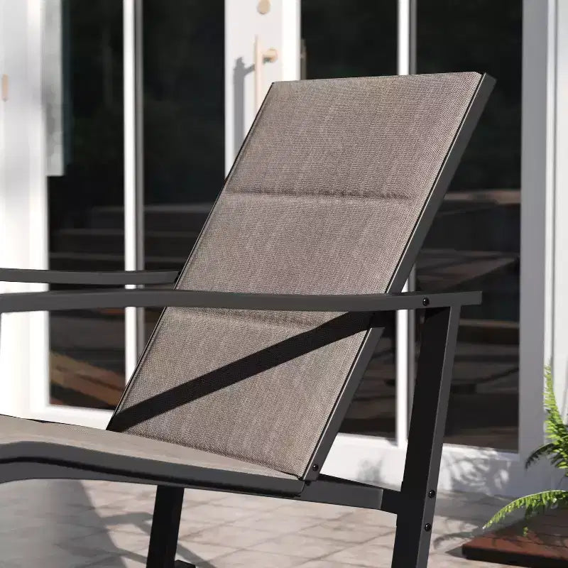Emma and Oliver Set of 2 Outdoor Rocking Chairs with Flex Comfort Material and Metal Frame