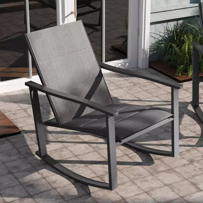 Emma and Oliver Set of 2 Outdoor Rocking Chairs with Flex Comfort Material and Metal Frame