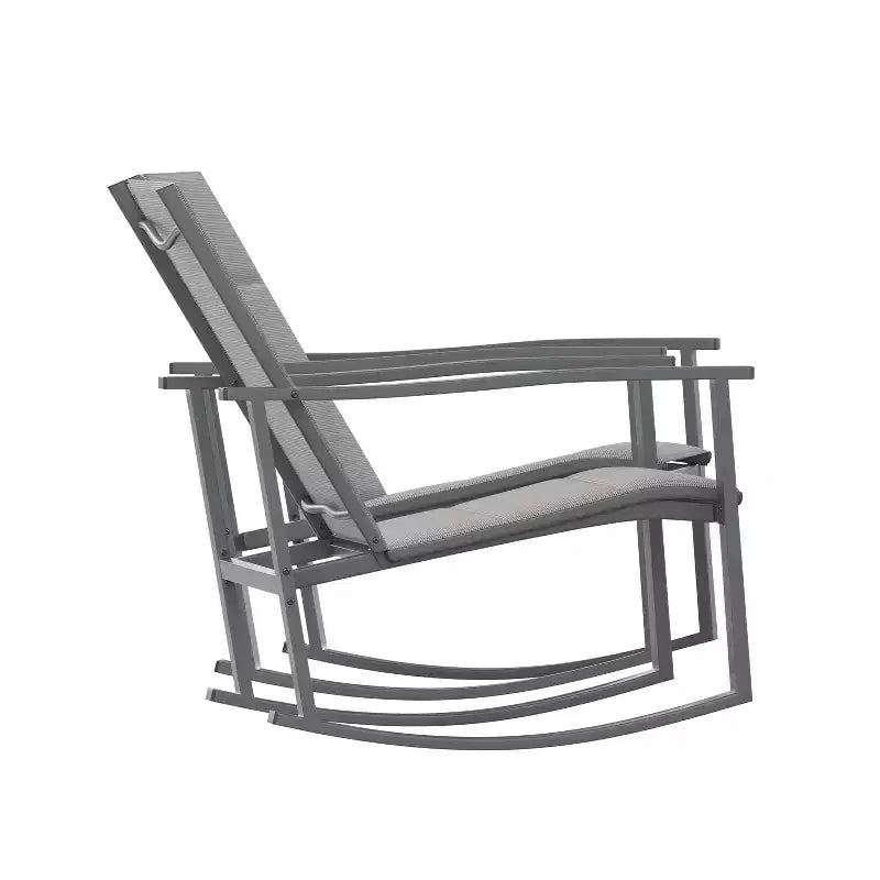 Emma and Oliver Set of 2 Outdoor Rocking Chairs with Flex Comfort Material and Metal Frame