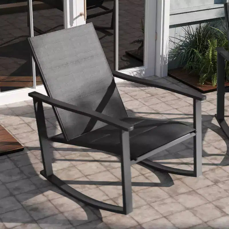 Emma and Oliver Set of 2 Outdoor Rocking Chairs with Flex Comfort Material and Metal Frame