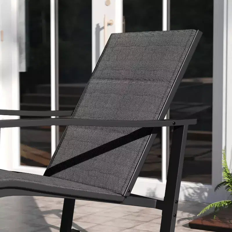 Emma and Oliver Set of 2 Outdoor Rocking Chairs with Flex Comfort Material and Metal Frame