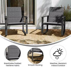 Emma and Oliver Set of 2 Outdoor Rocking Chairs with Flex Comfort Material and Metal Frame