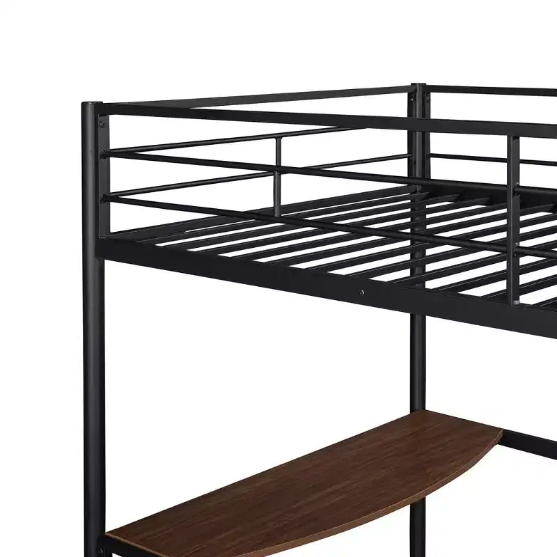 Letto a castello in metallo a una piazza e mezza con scrivania, scaletta e ringhiera - ModernLuxe