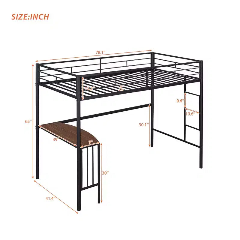 Letto a castello in metallo a una piazza e mezza con scrivania, scaletta e ringhiera - ModernLuxe