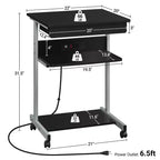 Yaheetech 22in Laptop Computer Table with Power Outlet Black
