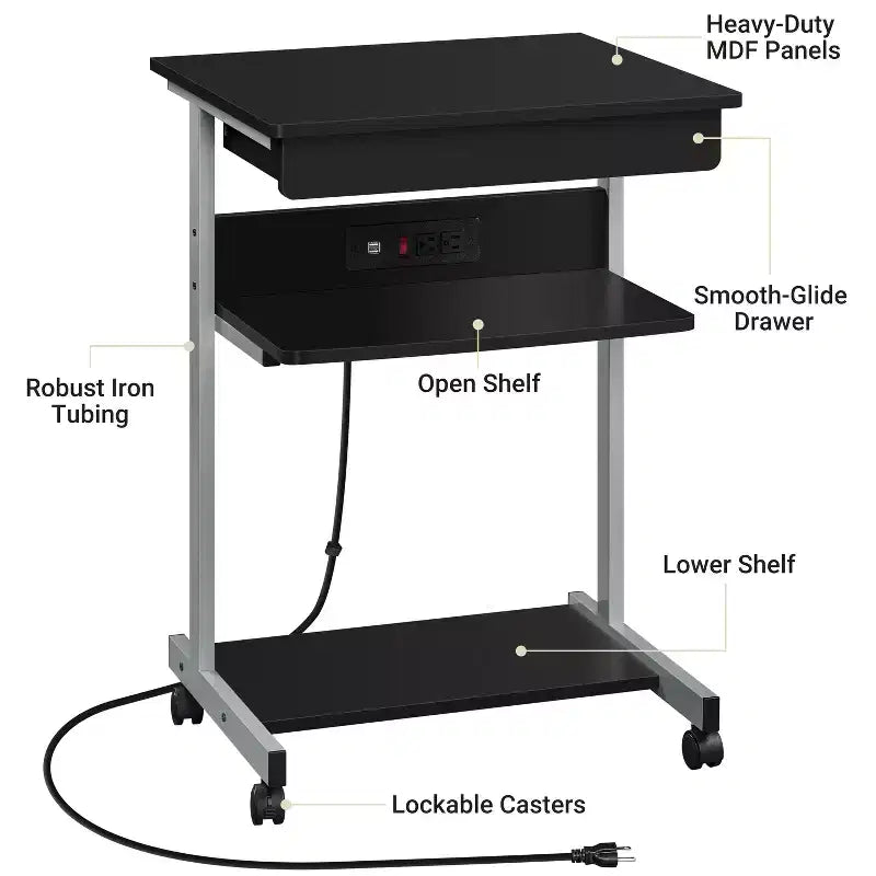 Yaheetech 22in Laptop Computer Table with Power Outlet Black