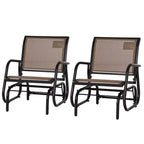 Outsunny 2 Piece Outdoor Glider Chair Set, Swing Chair with Breathable Mesh Fabric, Curved Armrests for Porch, Garden, Poolside, Balcony, Brown