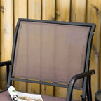 Outsunny 2 Piece Outdoor Glider Chair Set, Swing Chair with Breathable Mesh Fabric, Curved Armrests for Porch, Garden, Poolside, Balcony, Brown
