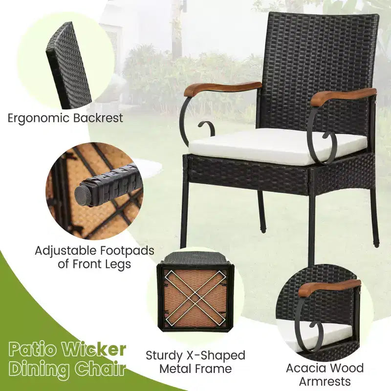 Costway Sedie da Giardino in Rattan PE con Braccioli in Legno di Acacia e Morbidi Cuscini Sfoderabili