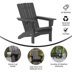 Sedia Adirondack Emma e Oliver con portabicchieri, sedia Adirondack in HDPE resistente alle intemperie