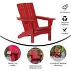 Sedia Adirondack Emma e Oliver con portabicchieri, sedia Adirondack in HDPE resistente alle intemperie