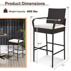Costway 2PCS Patio PE Wicker Bar Chairs Counter HeightBarstools with Armrests &Cushions