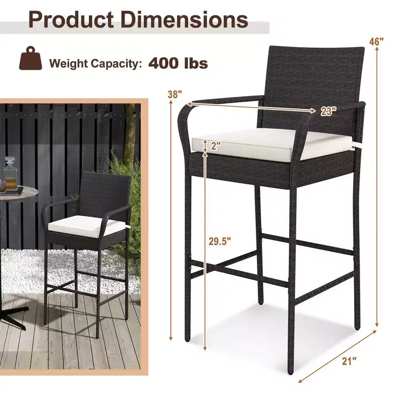 Costway 2PCS Patio PE Wicker Bar Chairs Counter HeightBarstools with Armrests &Cushions