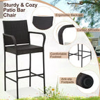 Costway 2PCS Patio PE Wicker Bar Chairs Counter HeightBarstools with Armrests &Cushions