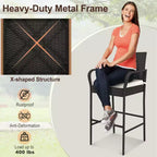 Costway 2PCS Patio PE Wicker Bar Chairs Counter HeightBarstools with Armrests &Cushions