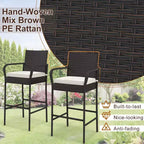 Costway 2PCS Patio PE Wicker Bar Chairs Counter HeightBarstools with Armrests &Cushions