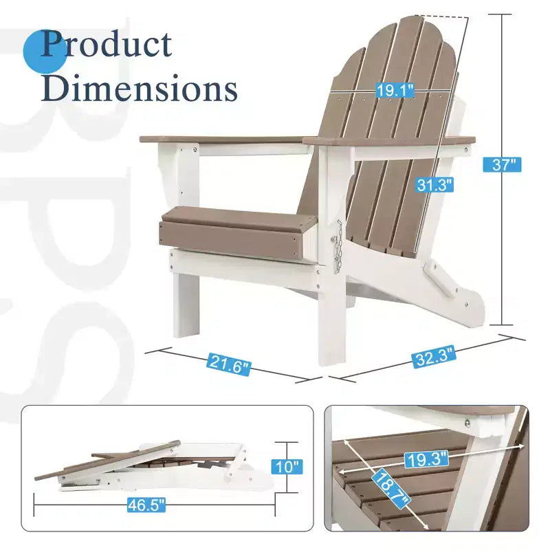 Aoodor HDPE Outdoor All-Weather Folding Adirondack Chair for Patio, Garden, Backyard, Deck Lawn Fire Pit 32'' (L) x 29'' (W) x 37'' (H)