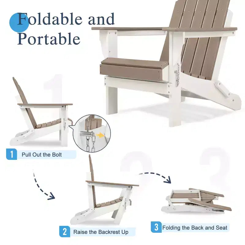 Aoodor HDPE Outdoor All-Weather Folding Adirondack Chair for Patio, Garden, Backyard, Deck Lawn Fire Pit 32'' (L) x 29'' (W) x 37'' (H)