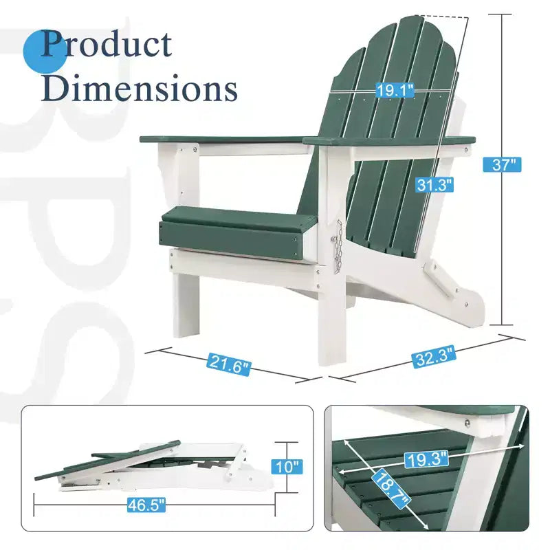 Aoodor HDPE Outdoor All-Weather Folding Adirondack Chair for Patio, Garden, Backyard, Deck Lawn Fire Pit 32'' (L) x 29'' (W) x 37'' (H)