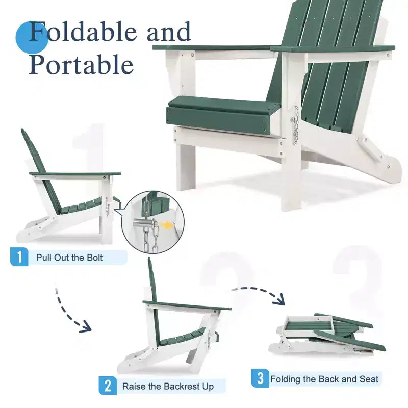 Aoodor HDPE Outdoor All-Weather Folding Adirondack Chair for Patio, Garden, Backyard, Deck Lawn Fire Pit 32'' (L) x 29'' (W) x 37'' (H)