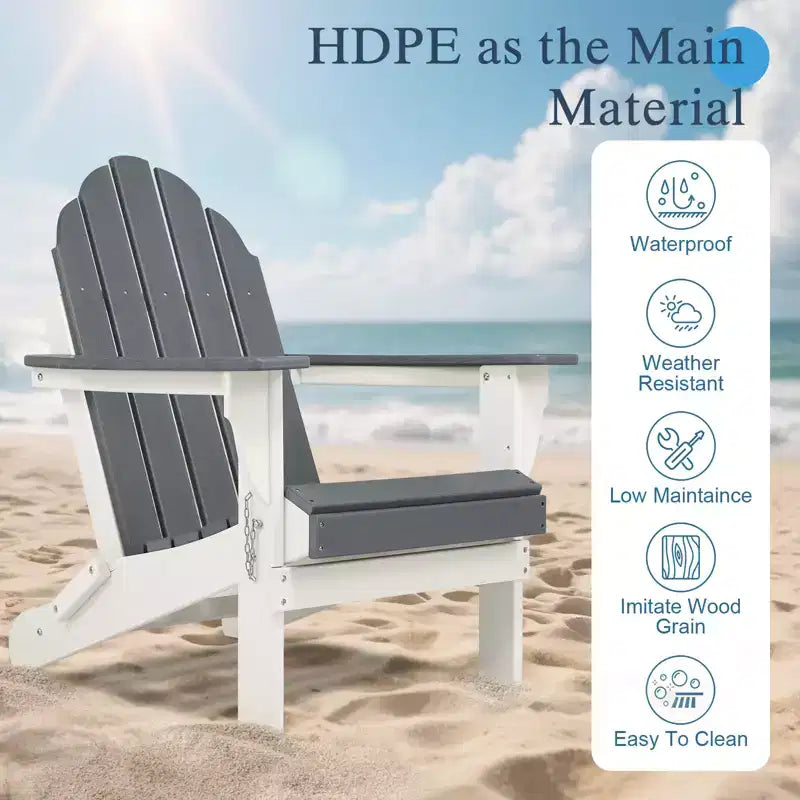 Aoodor HDPE Outdoor All-Weather Folding Adirondack Chair for Patio, Garden, Backyard, Deck Lawn Fire Pit 32'' (L) x 29'' (W) x 37'' (H)