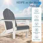 Aoodor HDPE Outdoor All-Weather Folding Adirondack Chair for Patio, Garden, Backyard, Deck Lawn Fire Pit 32'' (L) x 29'' (W) x 37'' (H)