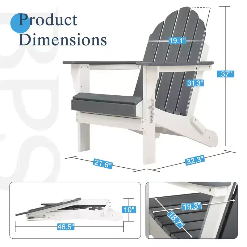 Aoodor HDPE Outdoor All-Weather Folding Adirondack Chair for Patio, Garden, Backyard, Deck Lawn Fire Pit 32'' (L) x 29'' (W) x 37'' (H)