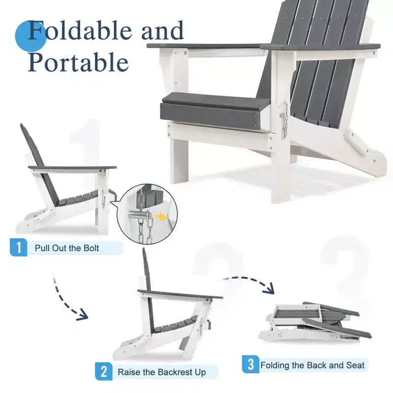 Aoodor HDPE Outdoor All-Weather Folding Adirondack Chair for Patio, Garden, Backyard, Deck Lawn Fire Pit 32'' (L) x 29'' (W) x 37'' (H)
