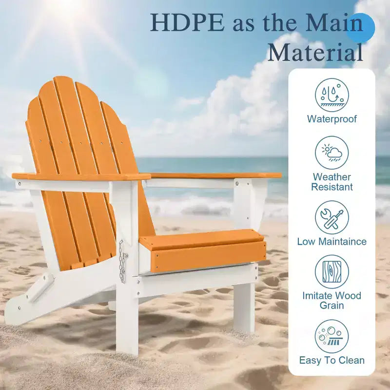 Aoodor HDPE Outdoor All-Weather Folding Adirondack Chair for Patio, Garden, Backyard, Deck Lawn Fire Pit 32'' (L) x 29'' (W) x 37'' (H)