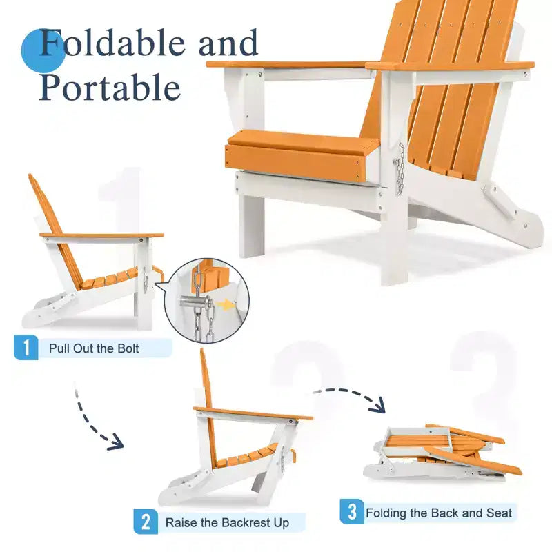 Aoodor HDPE Outdoor All-Weather Folding Adirondack Chair for Patio, Garden, Backyard, Deck Lawn Fire Pit 32'' (L) x 29'' (W) x 37'' (H)
