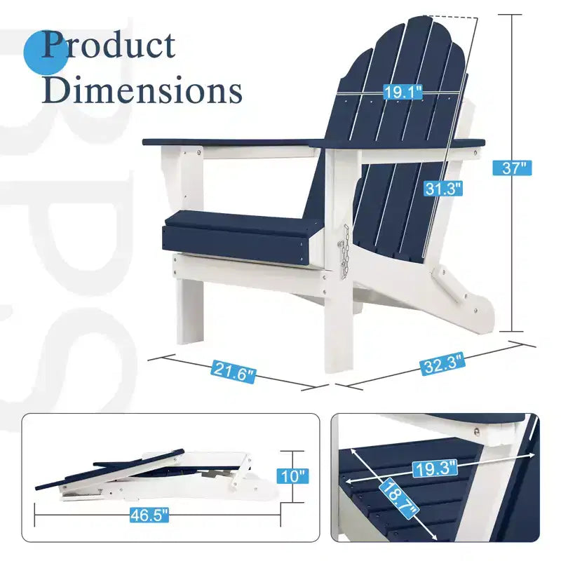 Aoodor HDPE Outdoor All-Weather Folding Adirondack Chair for Patio, Garden, Backyard, Deck Lawn Fire Pit 32'' (L) x 29'' (W) x 37'' (H)
