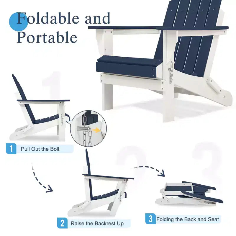 Aoodor HDPE Outdoor All-Weather Folding Adirondack Chair for Patio, Garden, Backyard, Deck Lawn Fire Pit 32'' (L) x 29'' (W) x 37'' (H)
