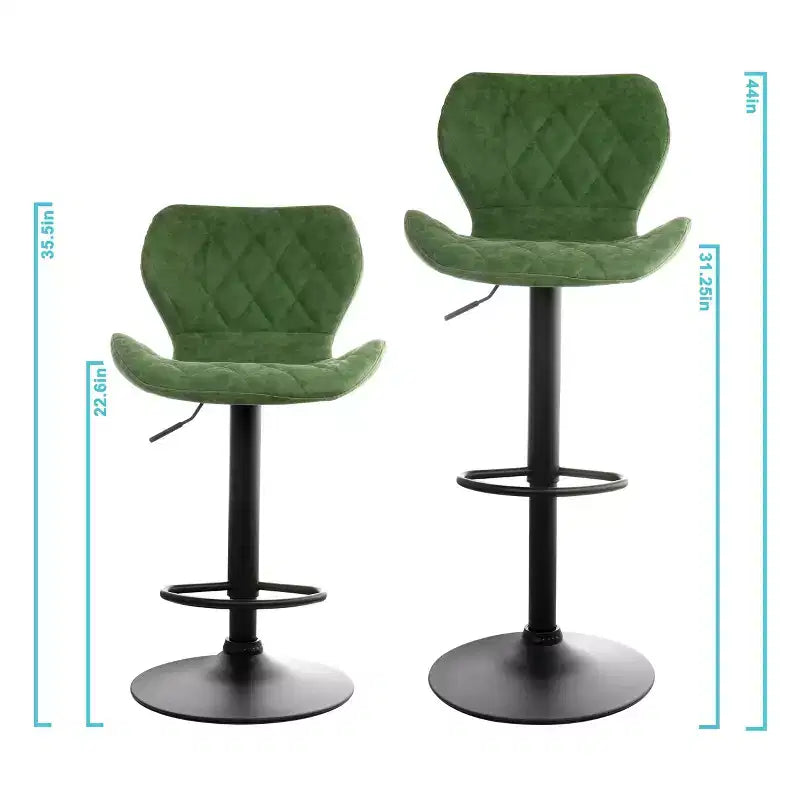 Elama Vintage Faux Leather Adjustable Bar Stool in Green with Black Base