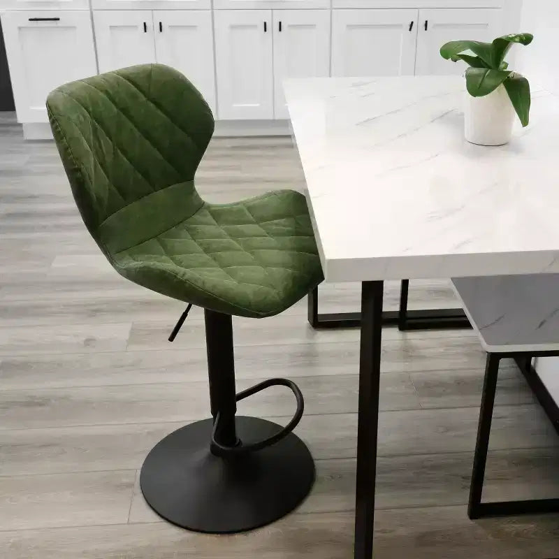Elama Vintage Faux Leather Adjustable Bar Stool in Green with Black Base
