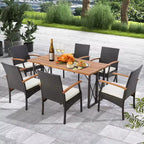 Costway Patio PE Wicker Chairs Acacia Wood Armrests with Soft Zippered Cushion Balcony