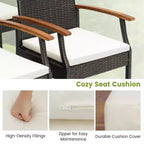 Costway Patio PE Wicker Chairs Acacia Wood Armrests with Soft Zippered Cushion Balcony