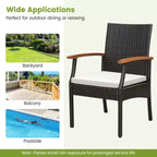 Costway Patio PE Wicker Chairs Acacia Wood Armrests with Soft Zippered Cushion Balcony