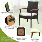 Costway Patio PE Wicker Chairs Acacia Wood Armrests with Soft Zippered Cushion Balcony