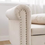 Bedroom Velvet Chaise Longue With Storage, Pillow and Nailhead Accents - ModernLuxe