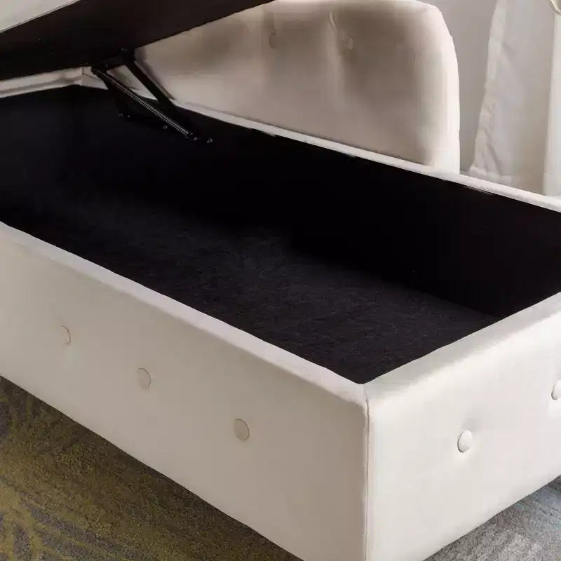 Bedroom Velvet Chaise Longue With Storage, Pillow and Nailhead Accents - ModernLuxe