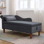 Bedroom Velvet Chaise Longue With Storage, Pillow and Nailhead Accents - ModernLuxe
