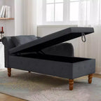 Bedroom Velvet Chaise Longue With Storage, Pillow and Nailhead Accents - ModernLuxe
