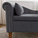 Bedroom Velvet Chaise Longue With Storage, Pillow and Nailhead Accents - ModernLuxe