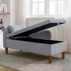 Bedroom Velvet Chaise Longue With Storage, Pillow and Nailhead Accents - ModernLuxe